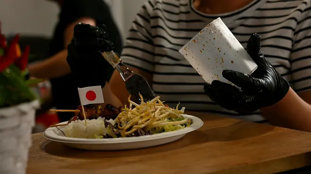 Talerz z jedzeniem i flagą Japonii